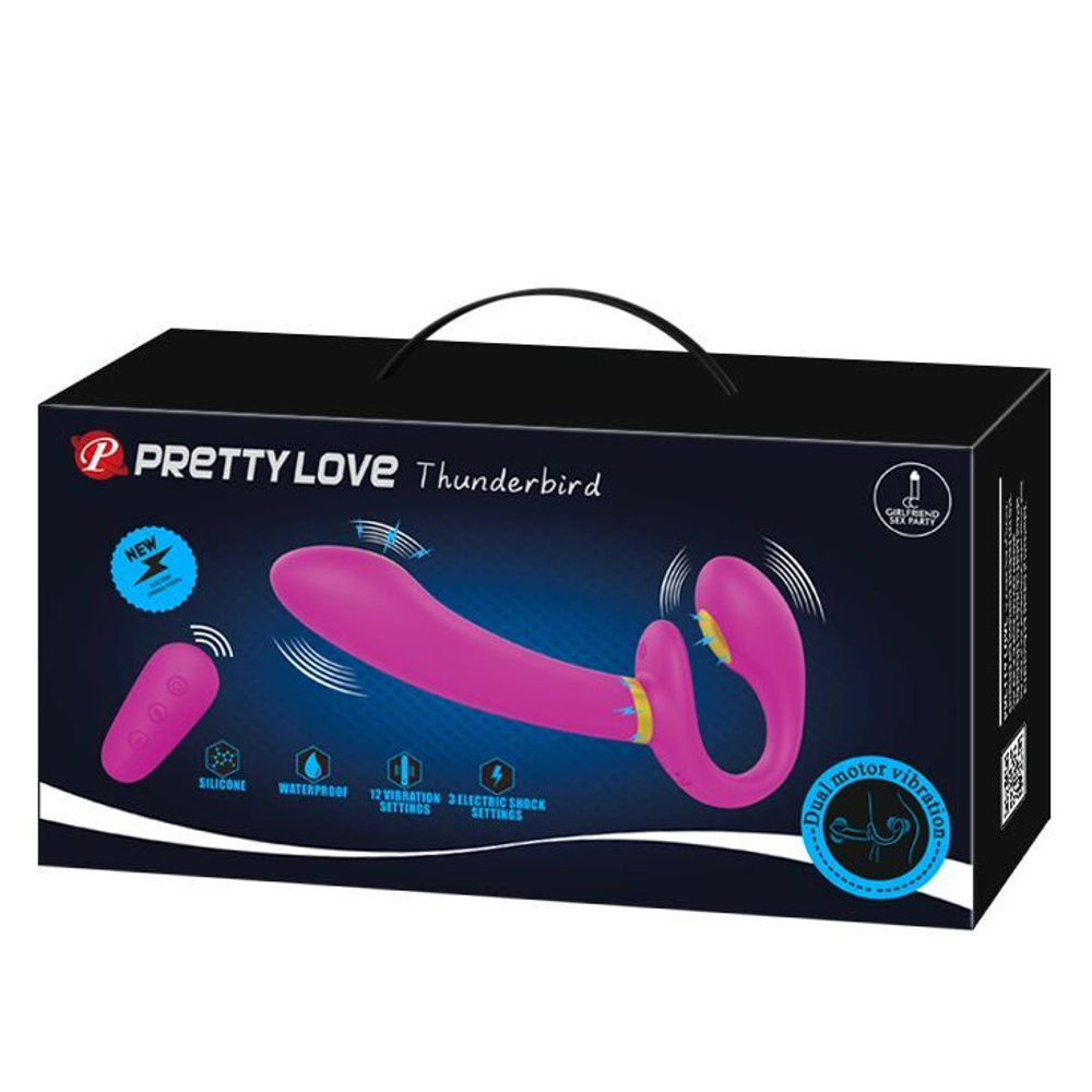 Лиловый безремневой страпон с функцией электростимуляции Thunderbird (Цвет: лиловый)