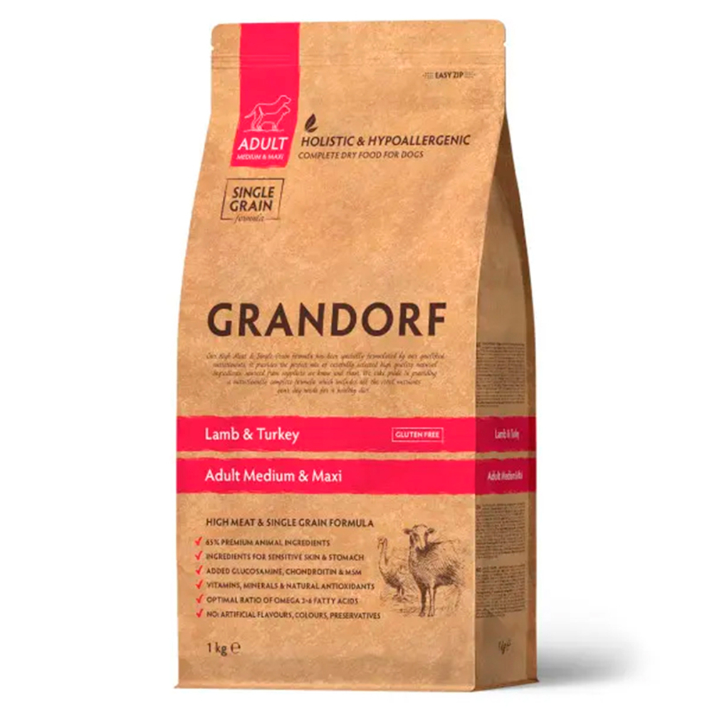 Сухой корм Grandorf Dog Lamb&Turkey MED&MAXI для средних и крупных собак ягненок/индейка 1 кг