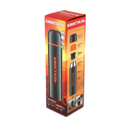 Термос &quot;Биосталь-СПОРТ&quot; с узкой горловиной, цв. черный, 1,2 л/12/
