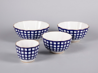 Комплект салатников форма Тюльпан рисунок Кобальтовая клетка арт. 81.30807.00.1