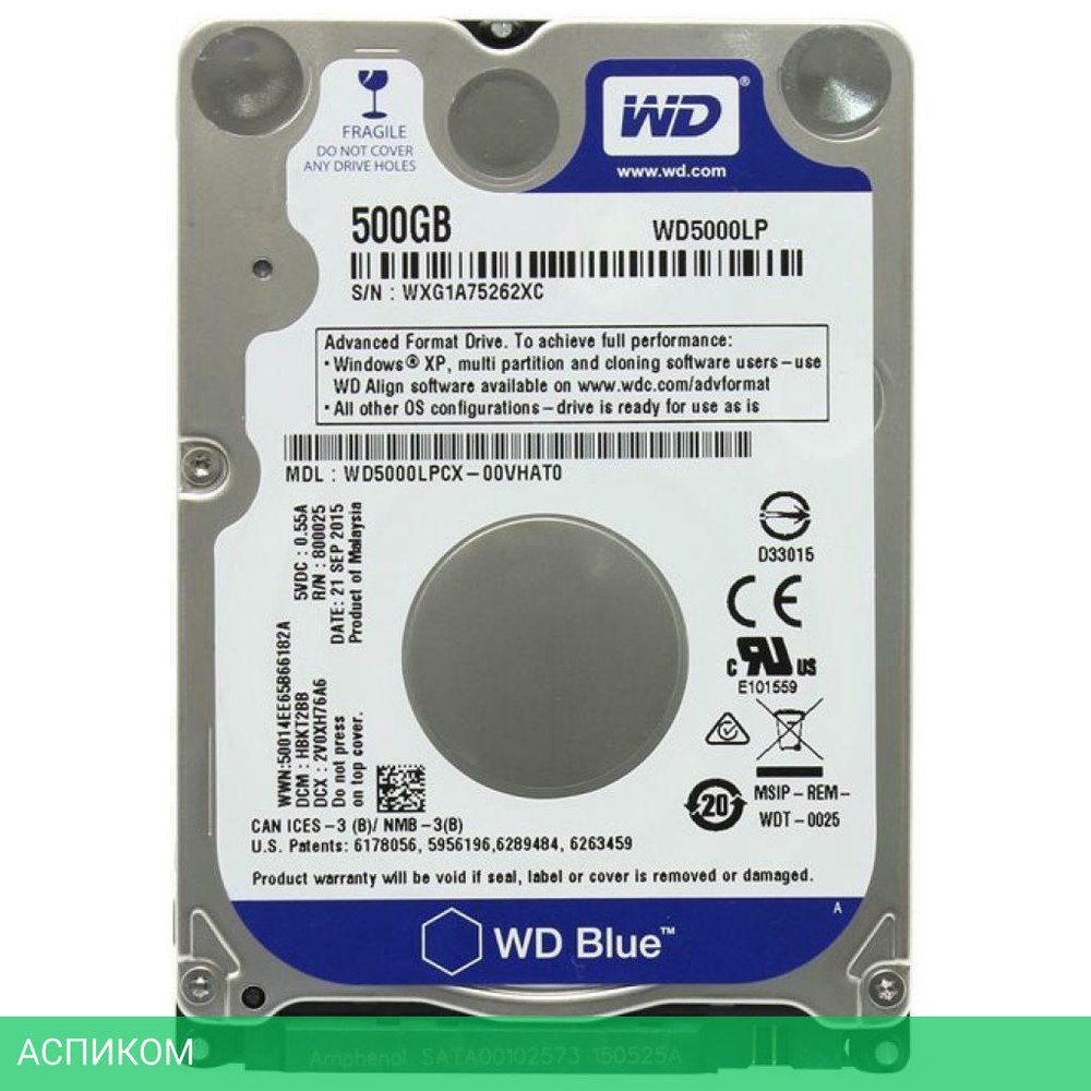 Жесткий диск WD Blue 500GB (WD5000LPZX)