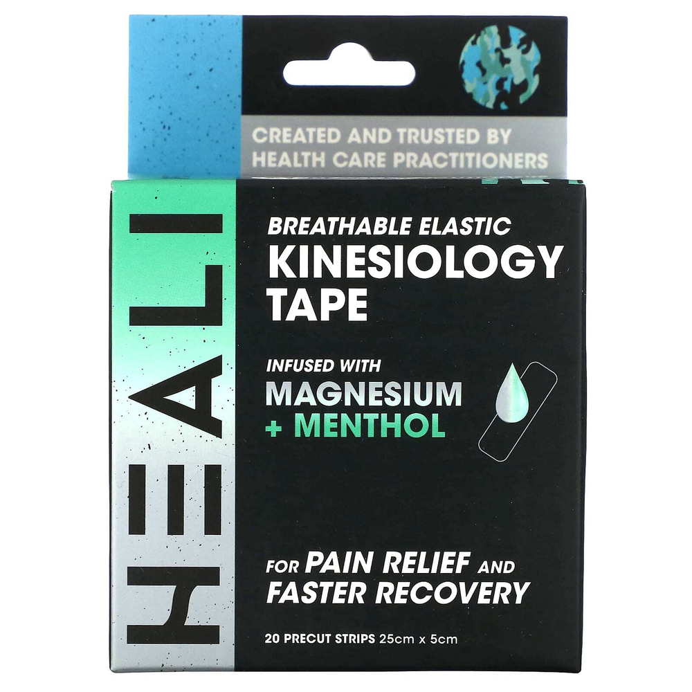 Heali Medical Corp, дышащее эластичное кинезиологическое тейпирование, синий камуфляж, 20 предварительно нарезанных полосок