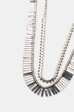 ZARA НАБОР ИЗ ДВУХ МЕТАЛЛИЧЕСКИХ ОЖЕРЕЛИЙ С ПЛАСТИНАМИ И БЛЕСКОМ, СЕРЕБРИСТЫЙ