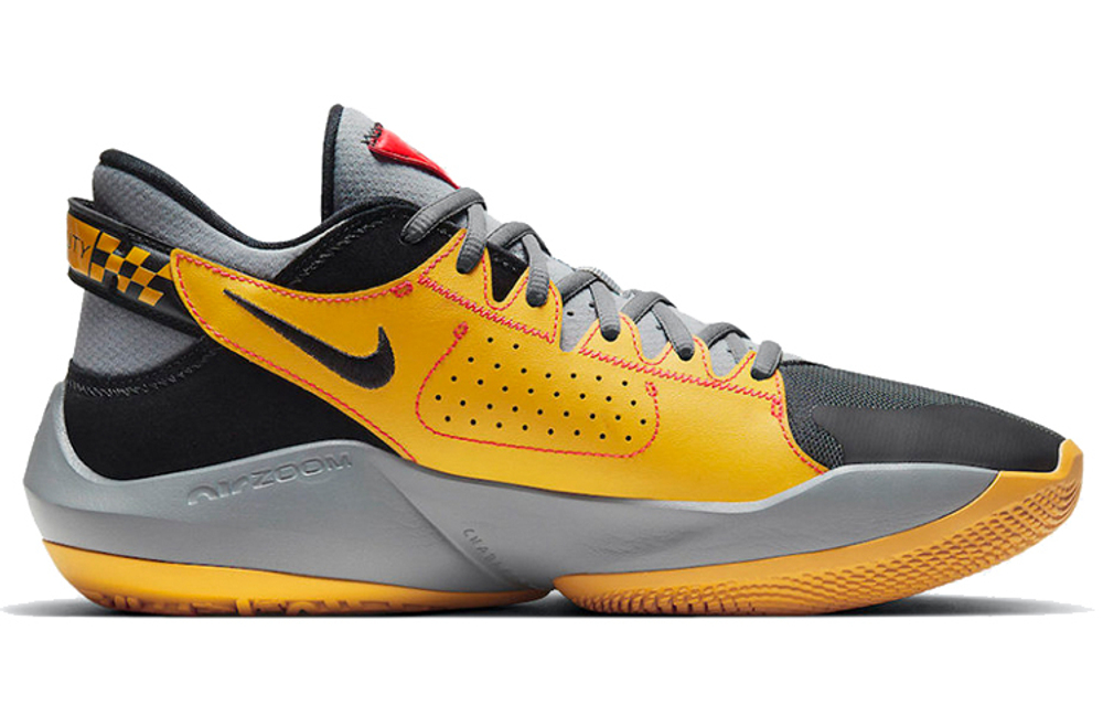 Nike Freak 2 "Taxi" Zoom letter brother round head lace-up fabric synthetic leather TPU shock absorption non-slip wear-resistant wrapping support low-cut actual combat basketball shoes men's gray silver yellow domestic version