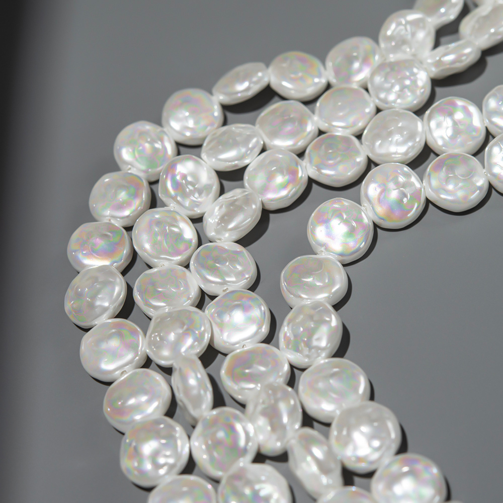 Хрустальный жемчуг в форме монетки, белый, 13мм