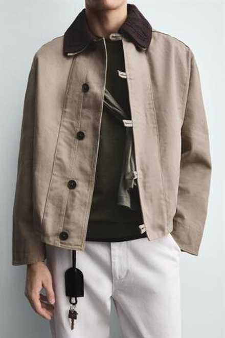 ZARA КУРТКА С КОМБИНИРОВАННЫМ ВОРОТНИКОМ, РЫЖЕВАТО-КОРИЧНЕВЫЙ