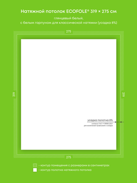 Глянцевый натяжной потолок 8.8 м2
