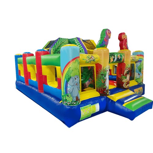 Коммерческий надувной батут «Попугайчики» с горкой, 5*4*2,8 м.