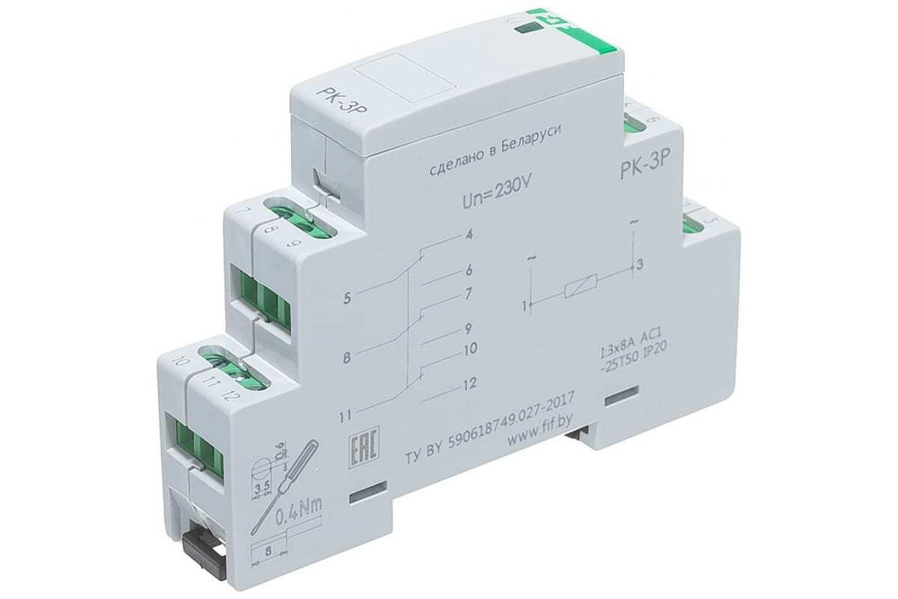 Реле промежуточное (электромагнитное) PK-3P-220 220В 50Гц 3х8А 3NO/NC IP20