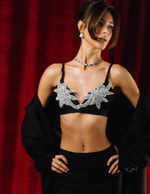 Топ-бюстье из шелка черный с нашивками