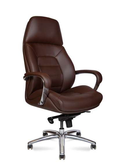 Кресло офисное Норден / Порше / Porsche / коричневая  экокожа / алюминиевая база