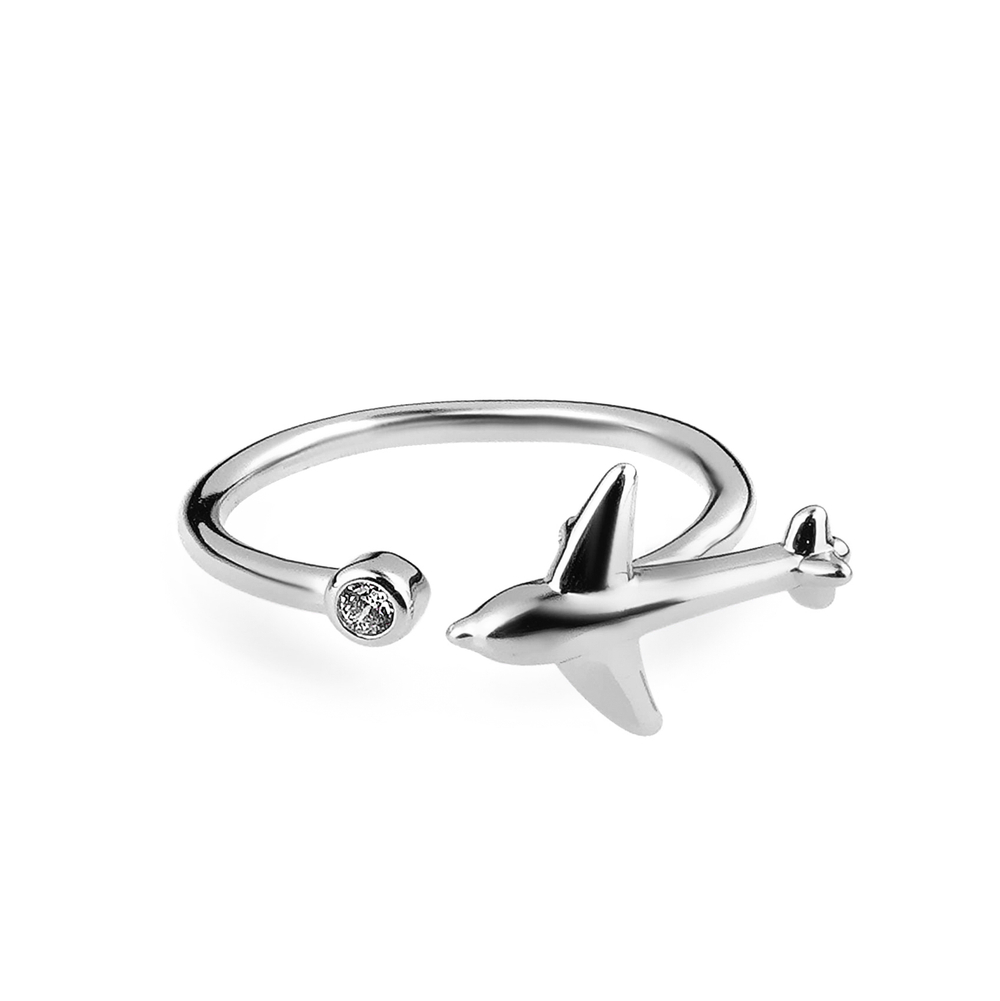 Латунное кольцо "Летящий самолёт" silver