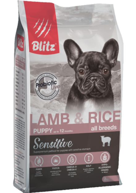Blitz 15кг Sensitive Puppy Lamb&Rice Сухой корм для щенков Ягненок и рис