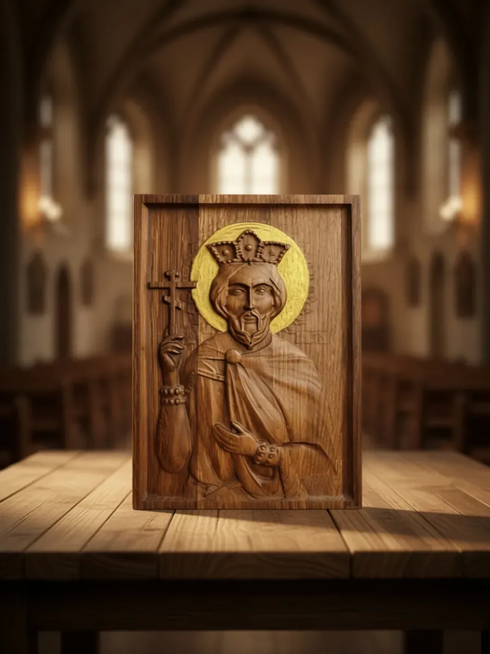 Освященная Икона святого Константина Великого из дуба