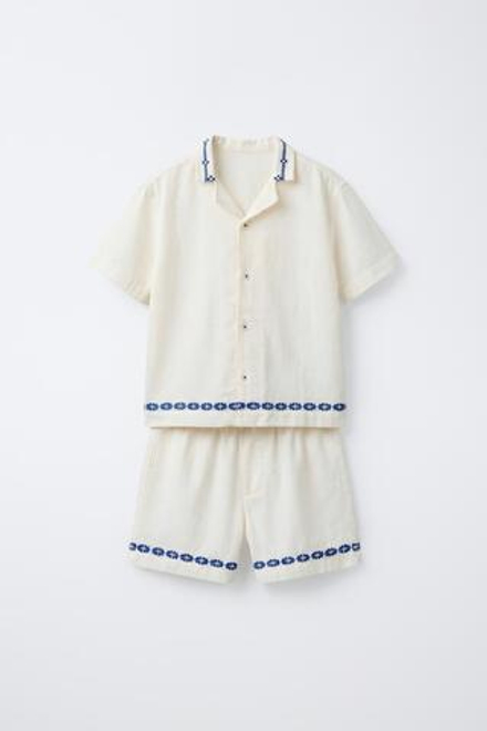 ZARA ПИЖАМА С ВЫШИВКОЙ, ЭКРЮ МЕЛАНЖ