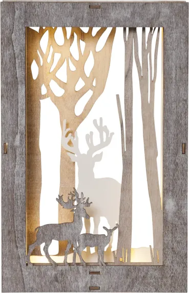 Светильник новогодний Звездные Олени FAUNA, 28х18 см., 10 LED ламп, на батарейках, серый, Star Trading (271-38)