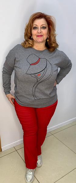 Джемпер с изображением модницы в шляпке