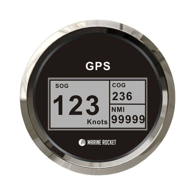 GPS-спидометр электронный, черный циферблат, нержавеющий ободок, выносная антенна, д. 85 мм, Marine Rocket