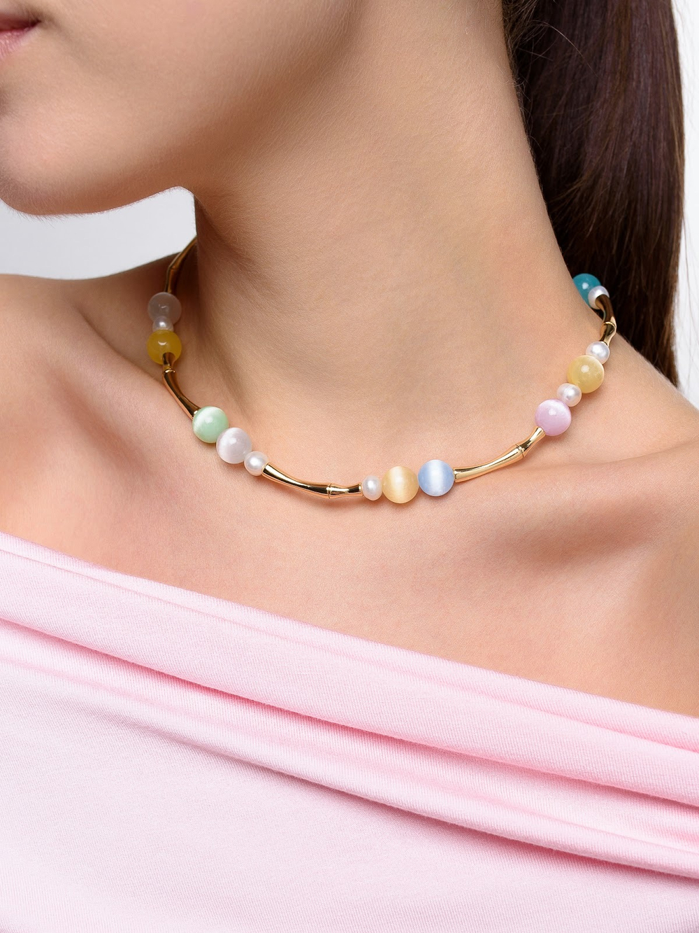 Колье Bubble Multicolor с селенитом Gold
