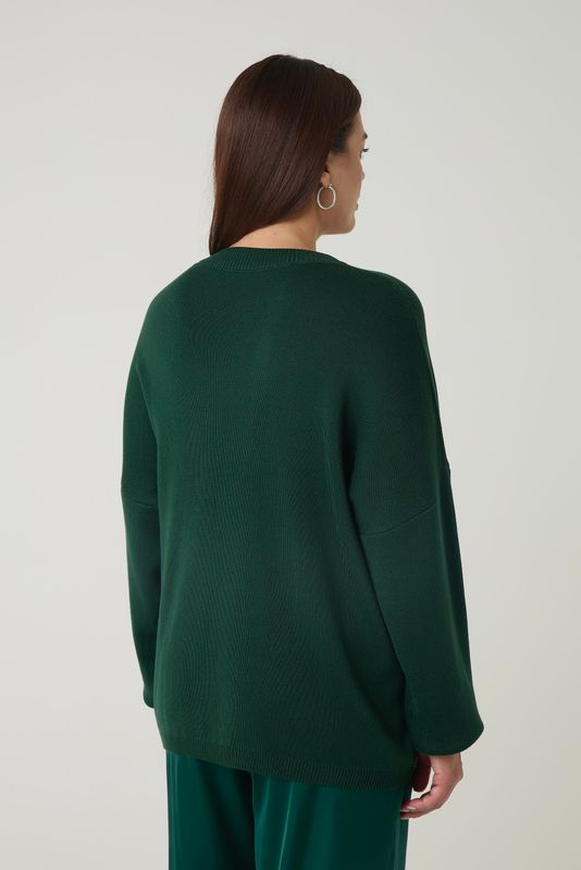 Джемпер вязаный с круглым вырезом, изумруд