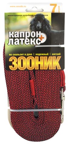 Зооник поводок капроновый с двойной латексной нитью 7м* 15мм, красный