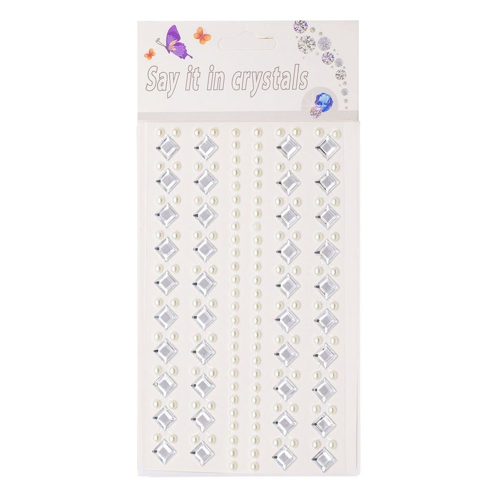 Наклейки-стразы Alingar, акриловые, "Снежный ромб", ромб-кристаллы, жемчуженки, пакет с европодвесом