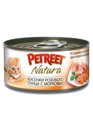Консервы для кошек кусочки розового тунца с морковью 70 г, Petreet
