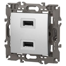 14-4110-03 ЭРА Устройство зарядное USB, 230В/5В-2100мА, IP20, Эра Elegance, алюминий