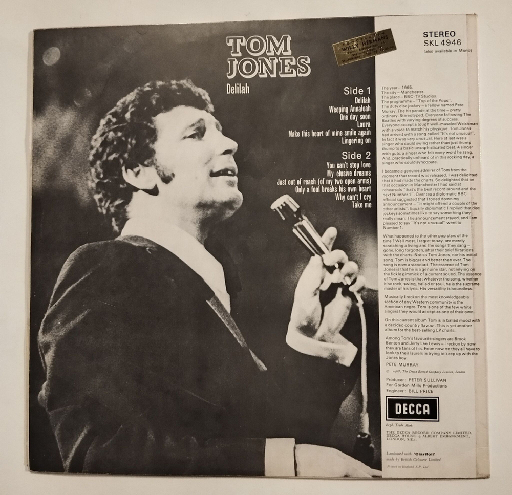 Винтажная виниловая пластинка LP Tom Jones Delilah (UK 1972)