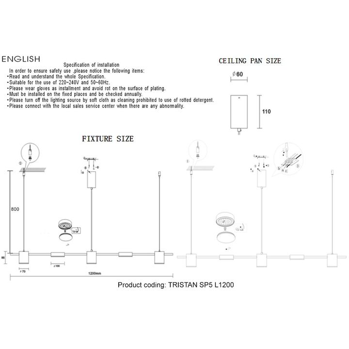 Подвесной светодиодный светильник Crystal Lux Tristan SP5 L1200 Black