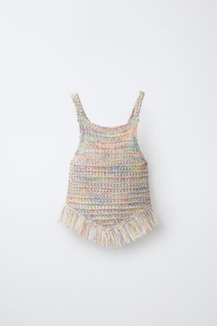 ZARA ТРИКОТАЖНЫЙ ТОП С БАХРОМОЙ, РАЗНОЦВЕТНЫЙ
