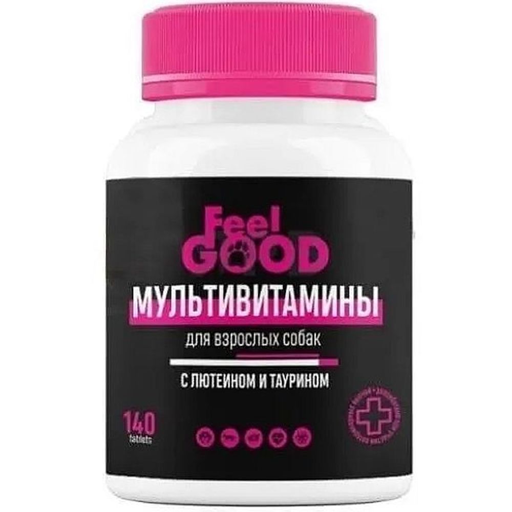 Кормовая добавка для взрослых собак Feel Good Мультивитамины с лютеином и таурином, банка 140 таблеток