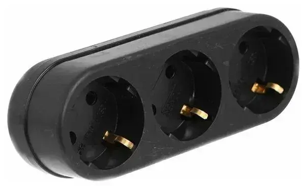 Тройник, разветвитель сетевой с заземлением TOKER 3L3, черный