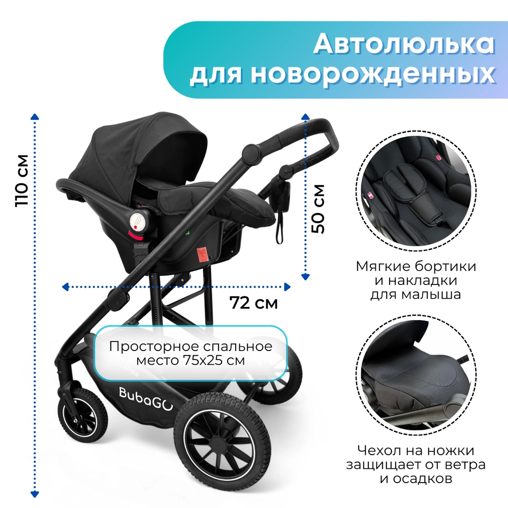 Коляска трансформер 3в1 Bubago Dias черный