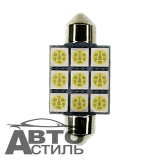 Светодиод 12V T11x36   9SMD 5050 WHITE  (салон) кристал крупный