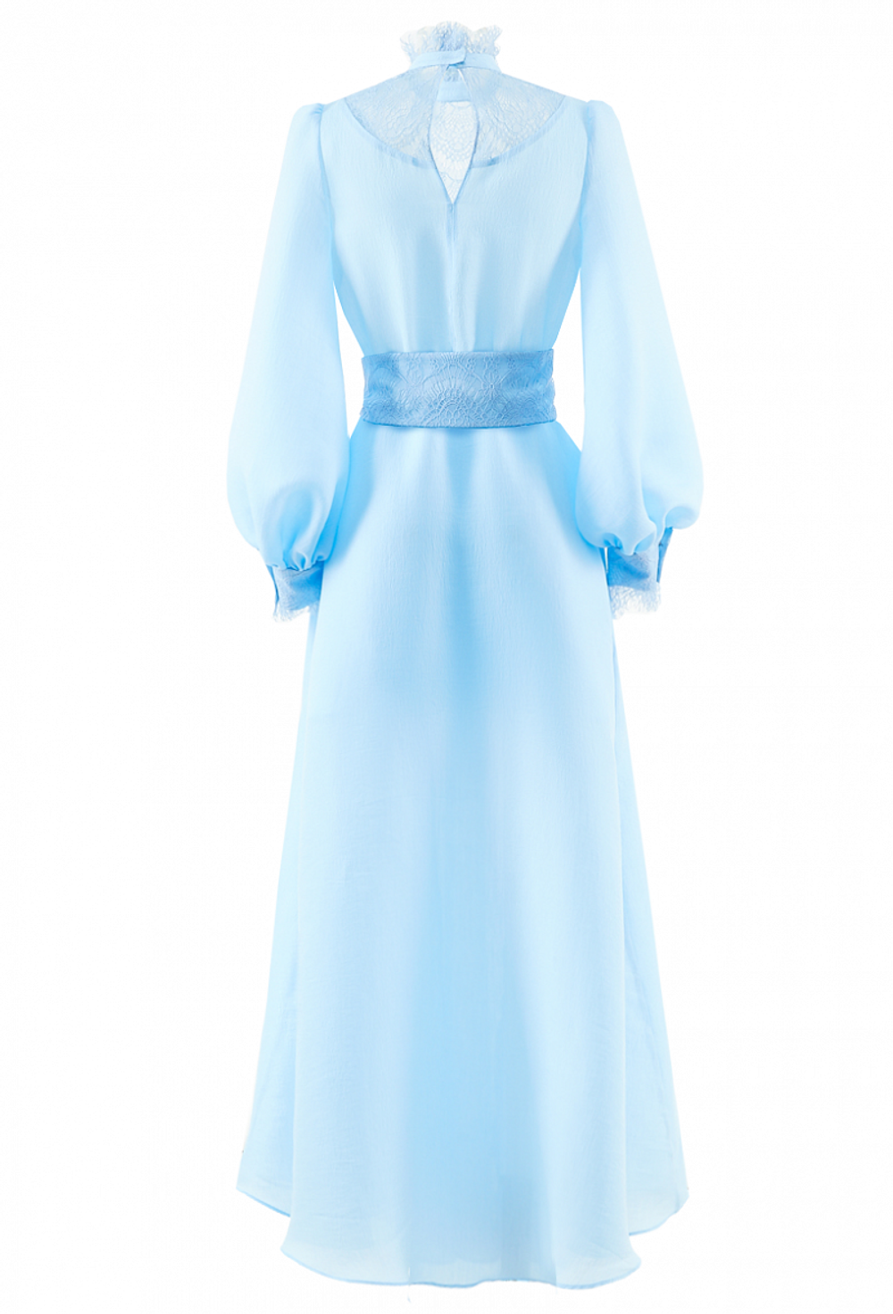 Длинное платье со складками на полочке голубое 35-01-20 SS