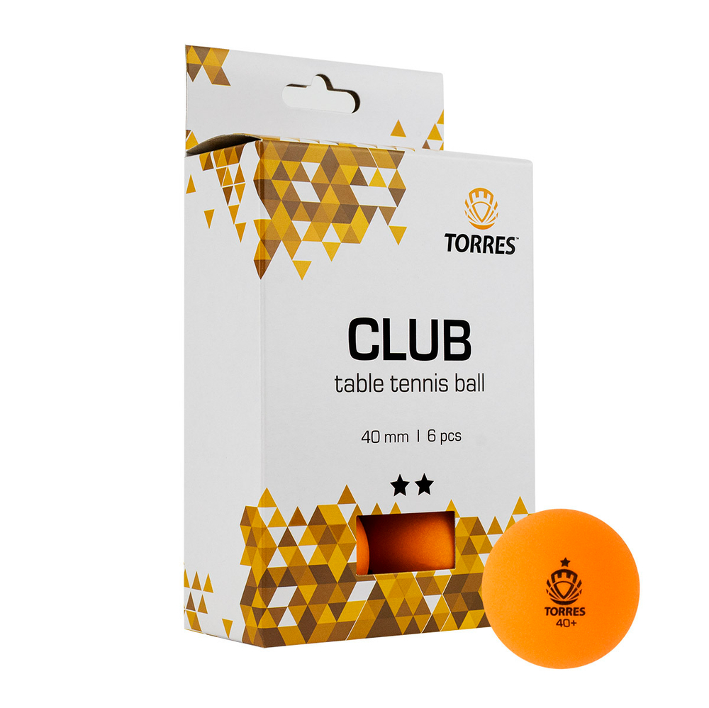 Мяч для настольного тенниса TORRES Club 2*, TT21013, диам. 40 мм, упак. 6 шт, оранжевый