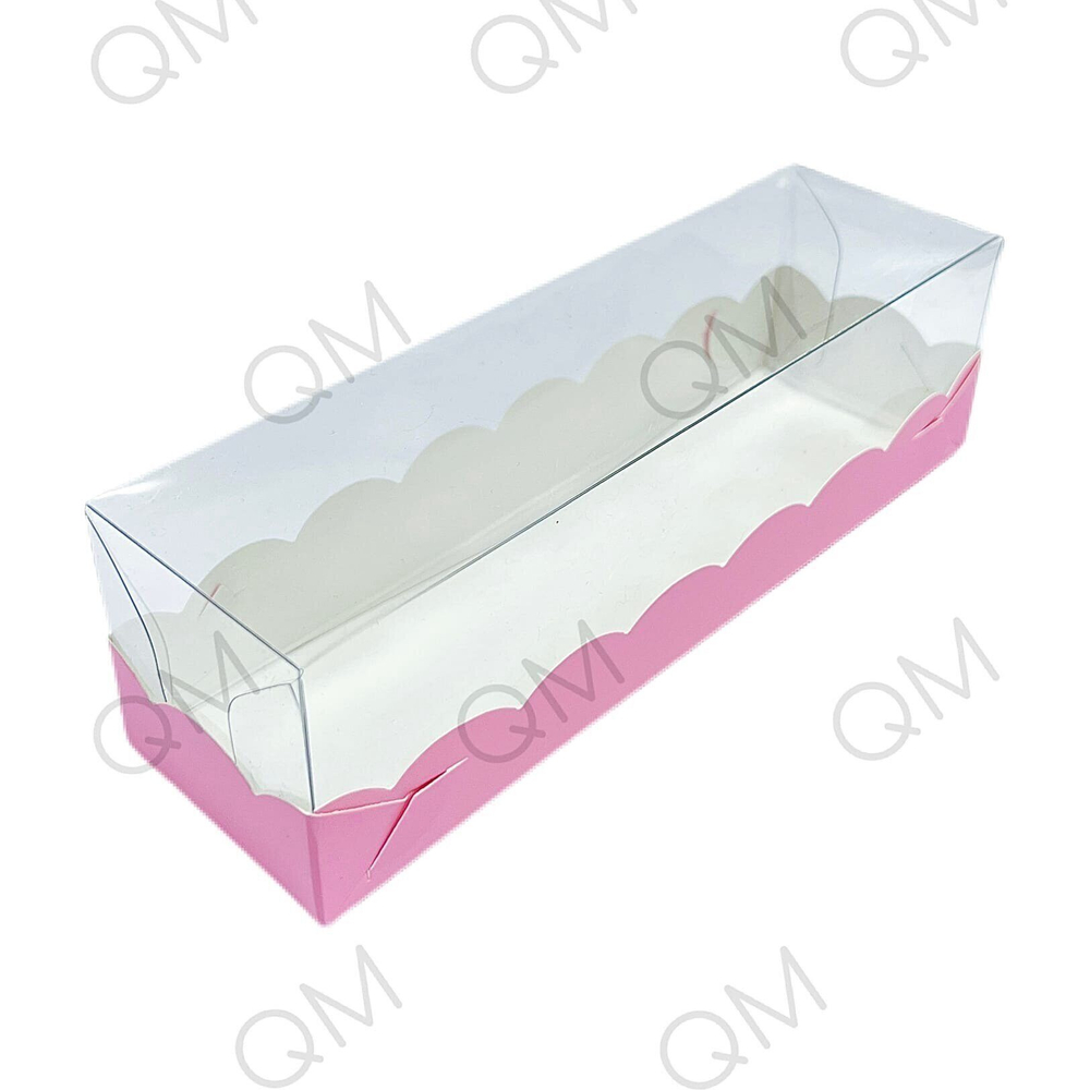 Коробка для макарон с пластиковой крышкой 190*55*55 мм (розовая матовая), 50шт