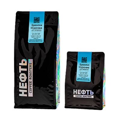 Брендированный квадропак для кофе 250гр, 120 мкм. 130х200+70 мм