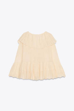 ZARA ТРИКОТАЖНЫЙ ТОП С ВОЛАНАМИ, ВАНИЛЬНЫЙ