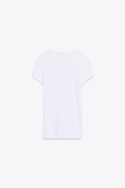 ZARA ФУТБОЛКА ИЗ ВИСКОЗЫ С КОРОТКИМИ РУКАВАМИ, БЕЛЫЙ