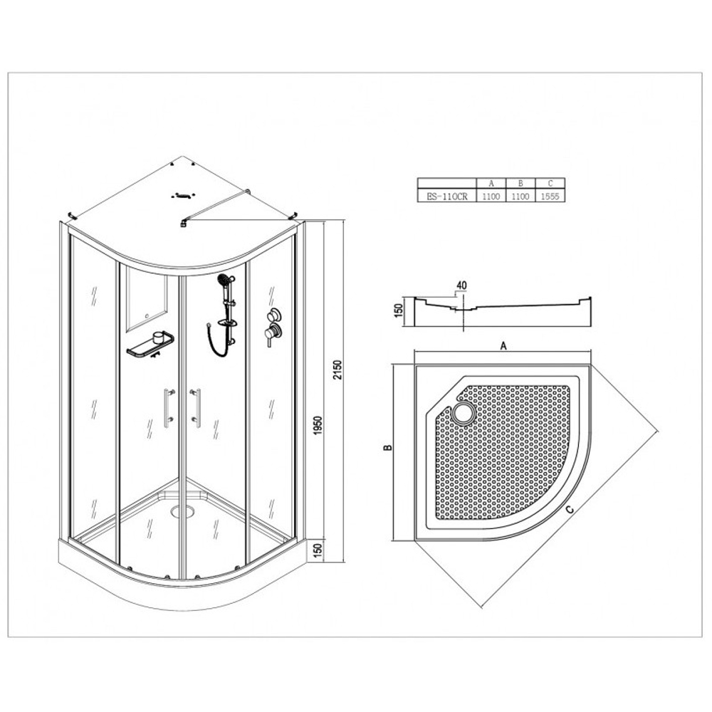Душевая кабина Esbano (Эсбано) EST-110CR, с низким поддоном, 110х110х210