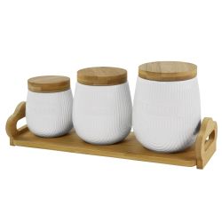Lenardi 140-074 Набор из 3 банок 1000/600/320мл на подставке BAMBOO в под.уп.(х8)Фарфор