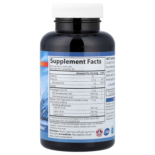 Carlson, MCT и омега-3, кокос и рыбий жир, 60 капсул