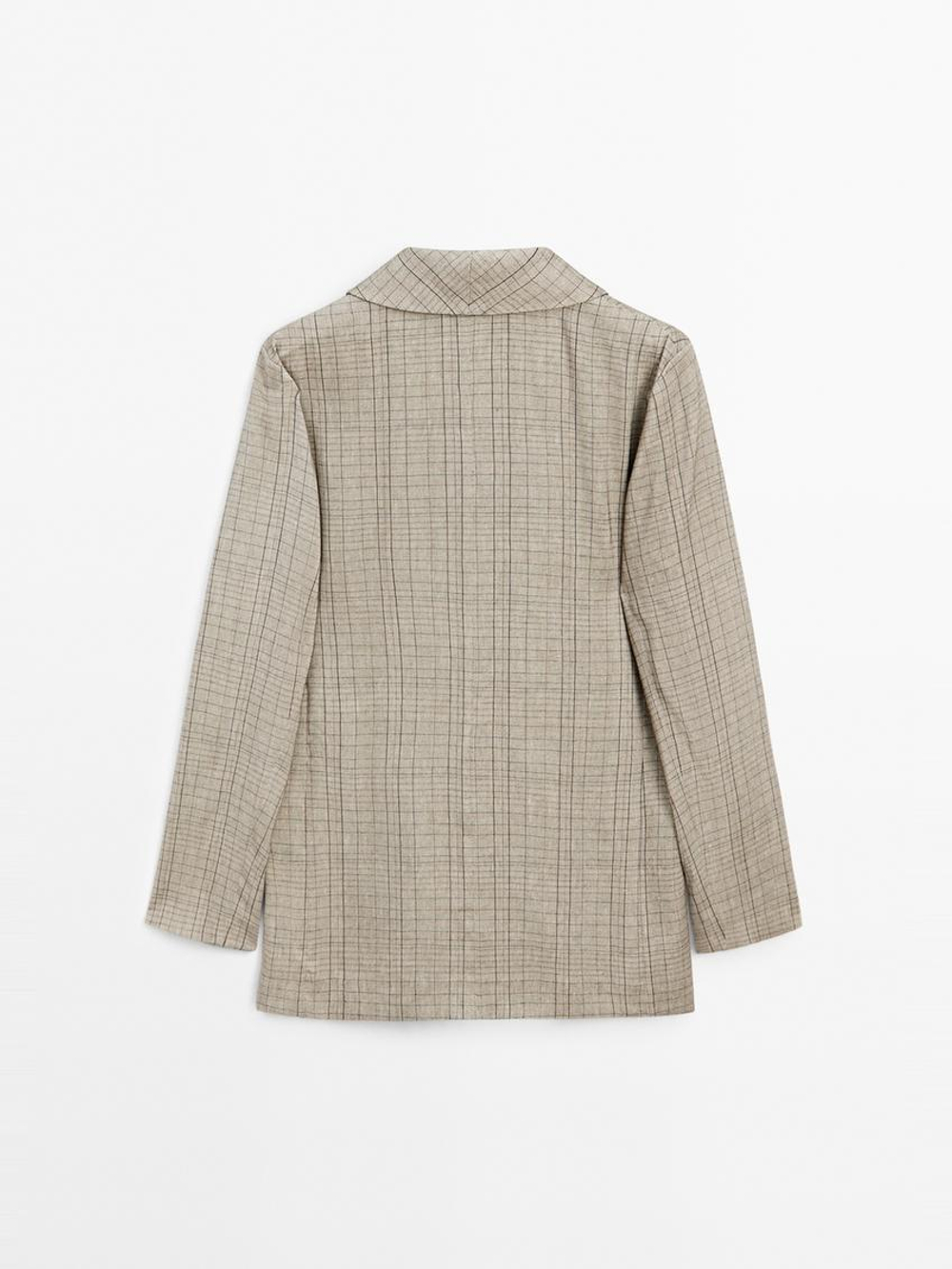 Massimo Dutti Блейзер с шалевым воротником в клетку, бежевый