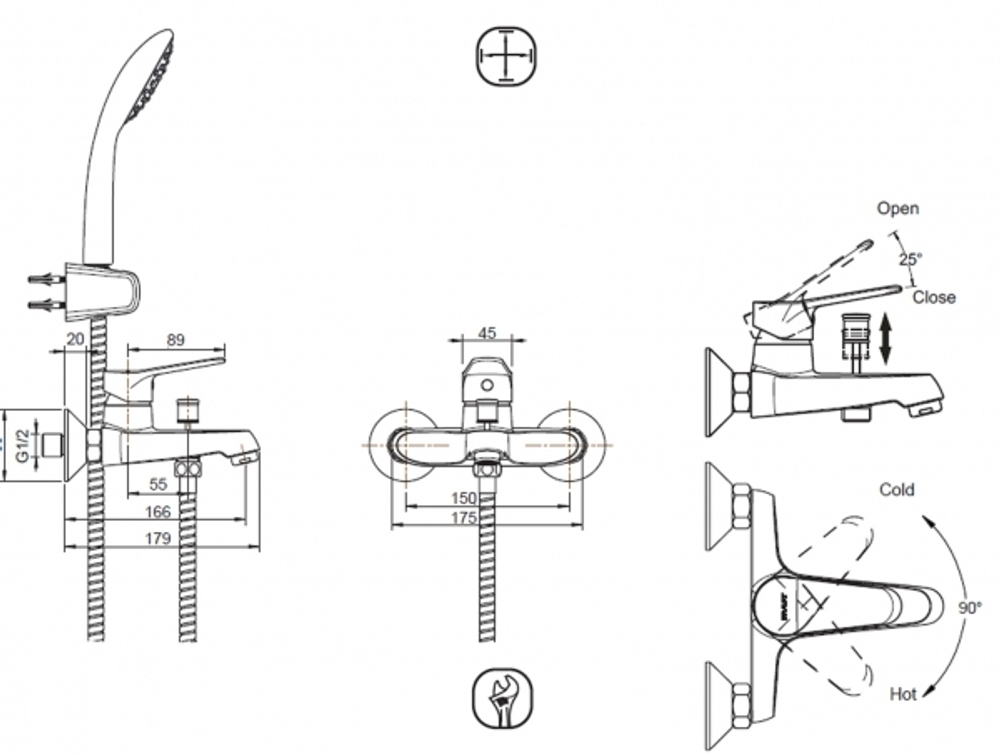 Смеситель для ванны с коротким изливом с аксессуарами Bravat Eco