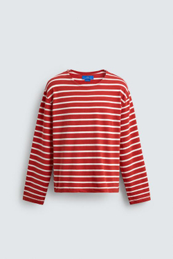 ZARA Х AARON LEVINE ФУТБОЛКА ЖАККАРД В ПОЛОСКУ, БЕЛЫЙ/КРАСНЫЙ
