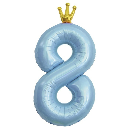 Шар фольгированный Цифра "8" Золотая корона, Голубой 40'' с гелием