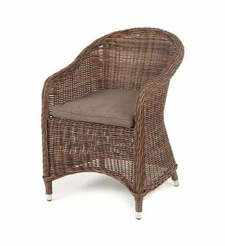 Равенна, плетеное кресло из искусственного ротанга, цвет коричневый с серой подушкой