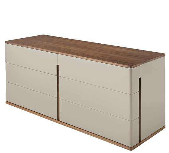 Комод с 6 ящиками Fidelio, шпон ореха, серая экокожа